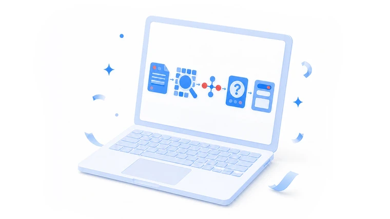 A laptop showing the course generation pipeline running end to end