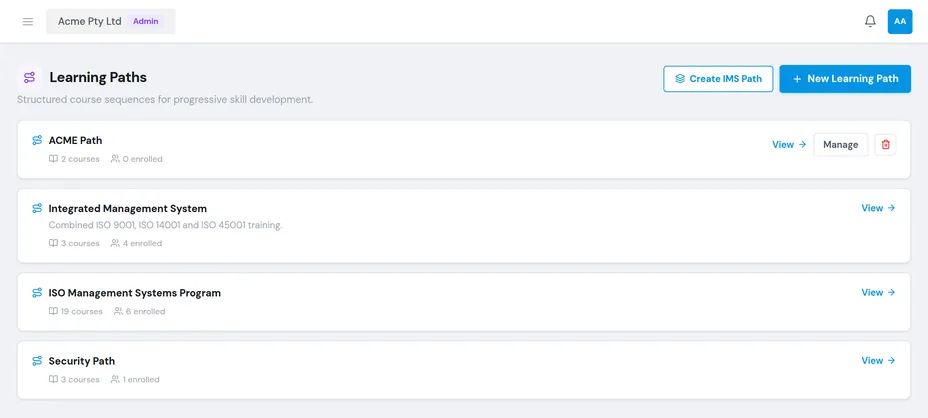 Learning management: courses assigned to a group with their due dates and release schedule.