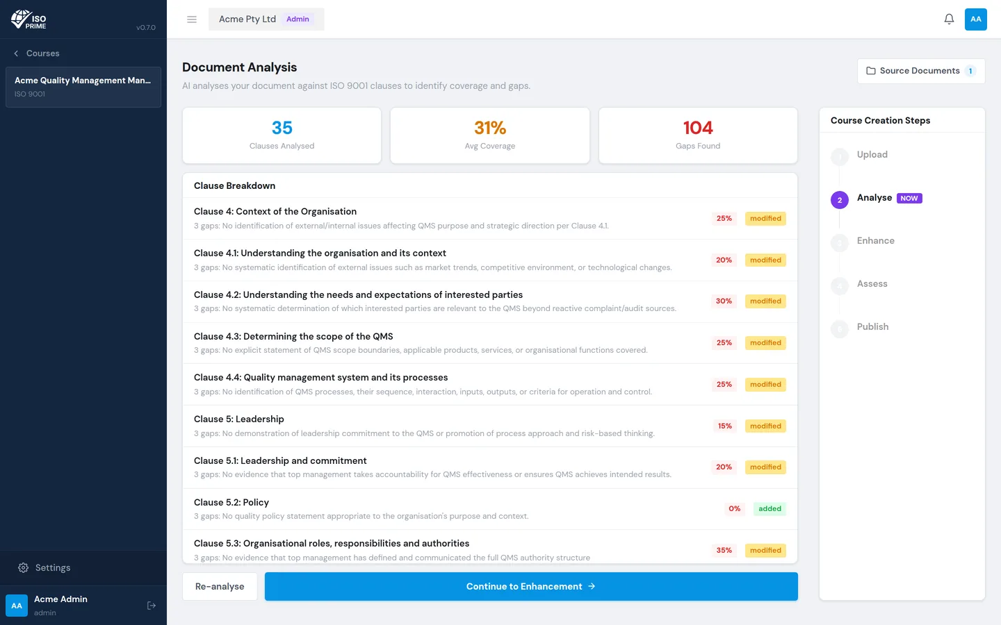 The AI course generation screen in the Prime Academy Group platform
