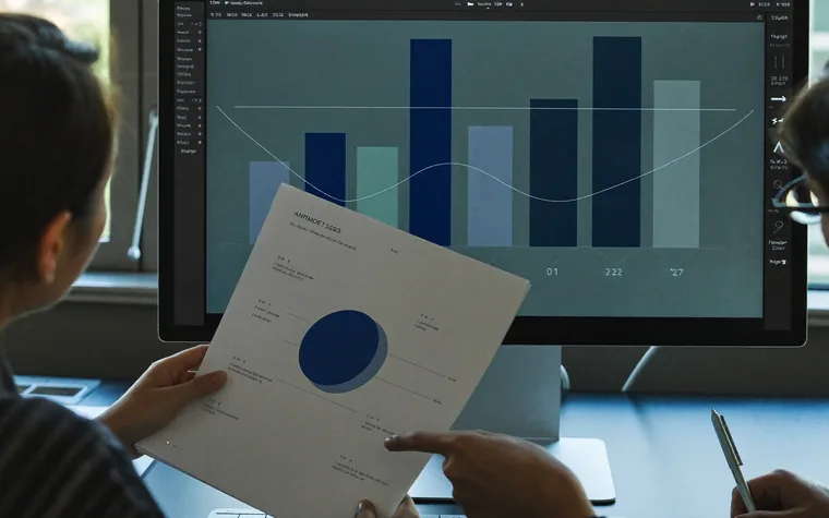 Two colleagues comparing a printed report against the figures on a monitor